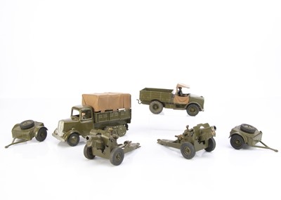Lot 746 - Britains post WW2 version lorries and guns comprising round nose half-track lorry (door loose)
