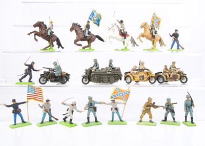 Lot 764 - Britains Made in England Deetail American Civil War and WWII figures comprising mounted (14) and foot (28) ACW