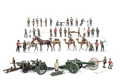 Lot 768 - Hollow cast lead soldiers by various British makers including Britains and Timpo comprising Britains Bikanir Camel Corps (3 camels, 2 riders)
