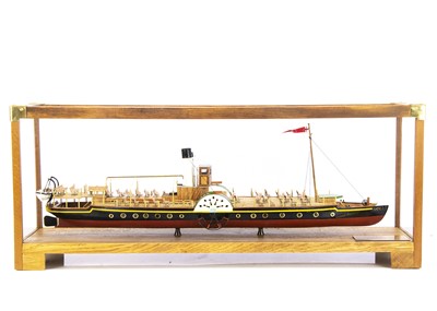 Lot 787 - An excellent scratch built 1:48 Scale model of Paddle Steamer 'Kingswear Castle' presented in a glass/wood display case