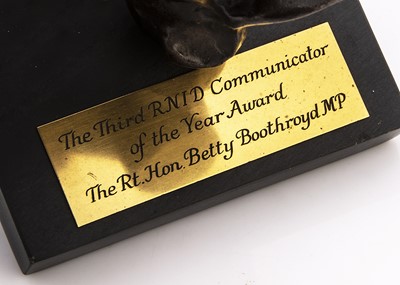 Lot 36 - A bronze presentation award to the Right Hon Betty Boothroyd MP