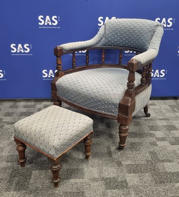 Lot 116 - A Edwardian stained beech blue upholstered tub armchair