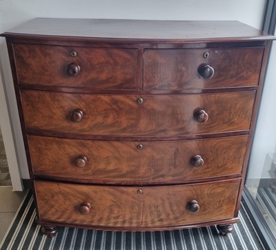 Lot 126 - A 19th century mahogany bow fronted chest of two short over three long drawers
