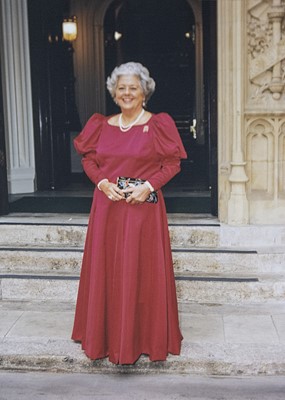 Lot 136 - Baroness Boothroyd's bespoke satin and silk lined long sleeved, ball gown