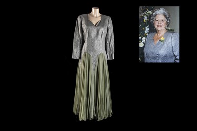 Lot 137 - Baroness Boothroyd's bespoke silver chequered and green silk ball gown