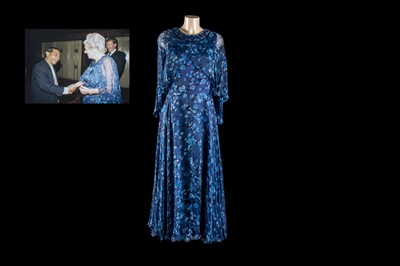 Lot 138 - Baroness Boothroyd's Ian Thomas blue chiffon, jewelled evening gown