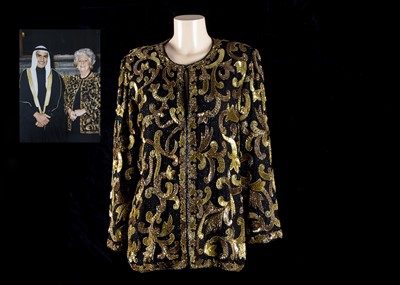 Lot 139 - Baroness Boothroyd A much loved and worn sequin gold and black, evening jacket