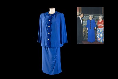 Lot 143 - A Lachasse London blue silk and velvet, evening suit