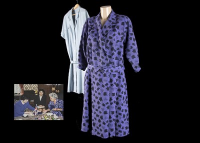 Lot 163 - A Patricia Warnes cotton purple dress with black zig zag decoration and another light green example