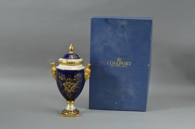 Lot 244 - A Coalport Queen Elizabeth II Silver Jubilee twin handled porcelain covered urn