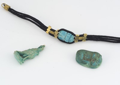 Lot 62 - Three Egyptian turquoise items