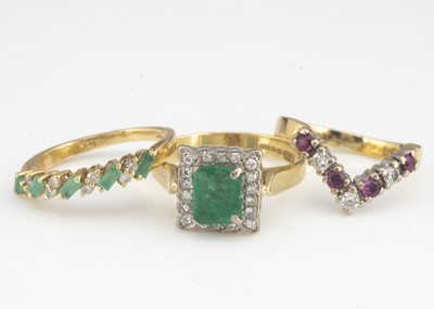 Lot 70 - A collection of three gem set dress rings