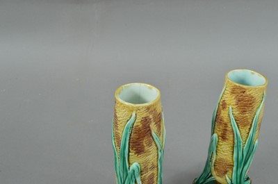 Lot 253 - A pair of 19th century Wedgwood Majolica small vases
