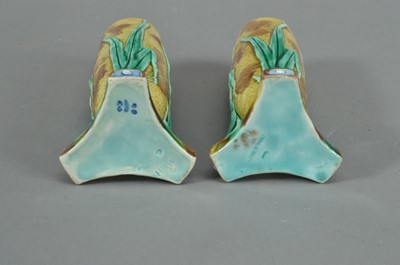 Lot 253 - A pair of 19th century Wedgwood Majolica small vases