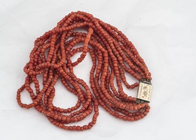 Lot 230 - A 19th Century multi strand Italian coral necklace