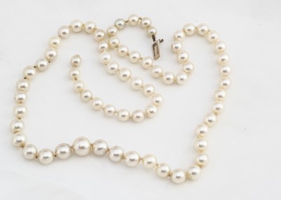 Lot 234 - A string of graduated knotted cultured pearls