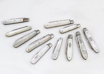 Lot 238 - Ten small Victorian and later silver and mother of pearl folding pocket fruit knives