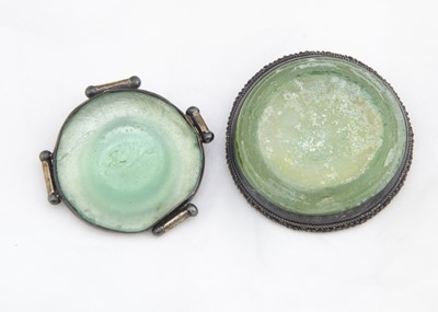 Lot 240 - Two Jerusalem 'Roman Glass' silver mounted brooches