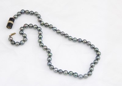 Lot 249 - A black cultured pearl uniform knotted strung necklace