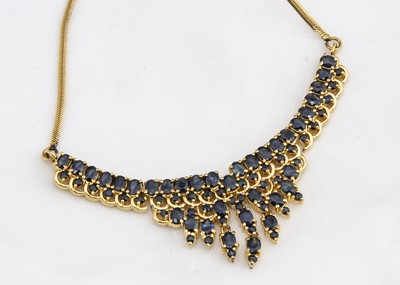 Lot 269 - An Asian sapphire and yellow metal fringe necklace