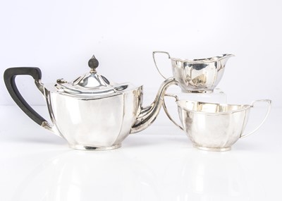 Lot 381 - A George V silver three piece tea set from BBS Ltd