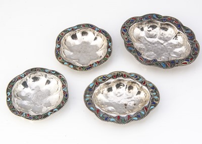 Lot 398 - Four small first half 20th century Scandinavian silver and enamelled dishes
