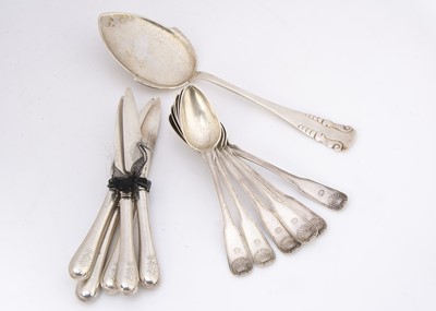 Lot 427 - A set of six Swedish silver teaspoons and a Norwegian silver cake spoon