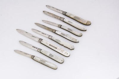 Lot 431 - Eight Victorian and later silver and mother of pearl folding pocket fruit knives