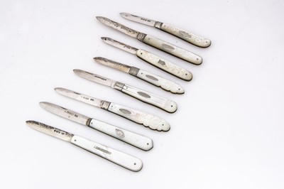 Lot 434 - Eight Victorian and later silver and mother of pearl folding pocket fruit knives