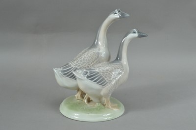 Lot 283 - A Royal Copenhagen porcelain figural group of two geese