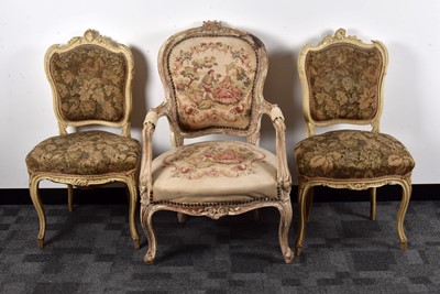 Lot 32 - A pair of early 20th century French painted and upholstered chairs