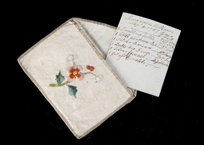Lot 3 - A 18th century embroidered silk envelope