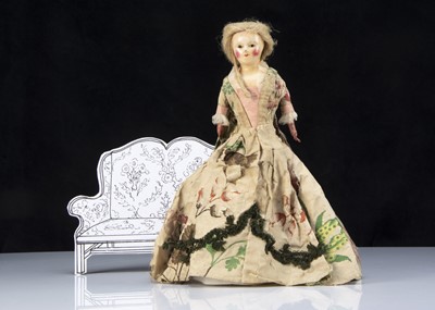 Lot 12 - A very rare early English papier-mache shoulder head doll probably by a wooden doll maker circa 1780