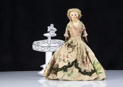 Lot 12 - A very rare early English papier-mache shoulder head doll probably by a wooden doll maker circa 1780