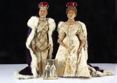 Lot 32 - A very rare exhibition quality Pierotti wax shoulder-head King Edward VII and Queen Alexandra in Coronation Robes circa 1902
