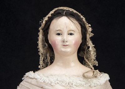 Lot 96 - A French 1840s papier-mache shoulder-head ‘Pauline-type’ doll