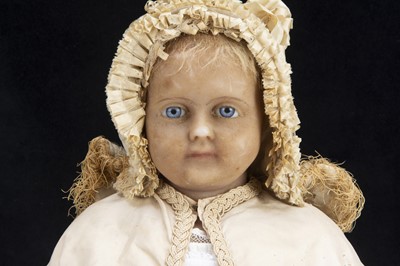 Lot 157 - A rare large size English 19th century poured wax doll