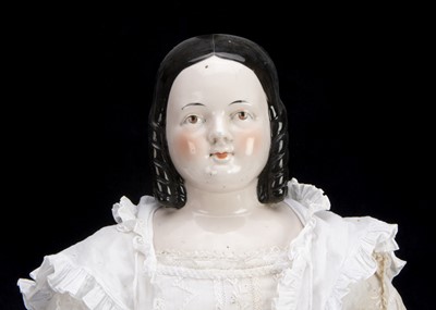 Lot 161 - A rare 19th century German pink-tinted china shoulder head girl