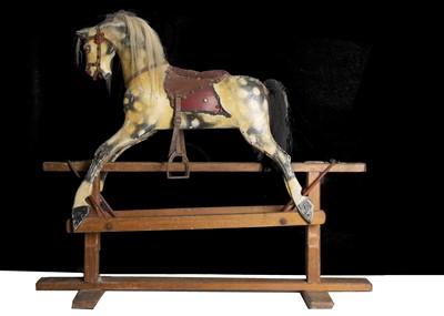 Lot 181 - A small early 20th century English carved and painted wooden rocking horse