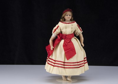 Lot 263 - An English poured wax shoulder head doll with rare sleep eye mechanism