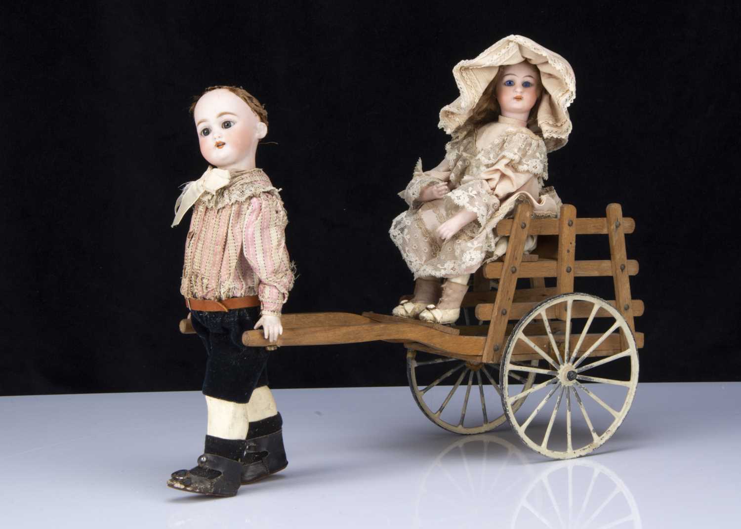 Lot 277 - A Roullet & Decamps automaton hand cart with bisque headed boy and girl