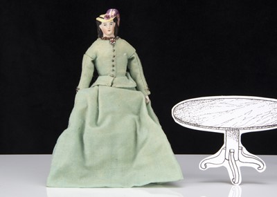 Lot 290 - A rare 19th century bisque dolls’ house shoulder head doll with moulded hat