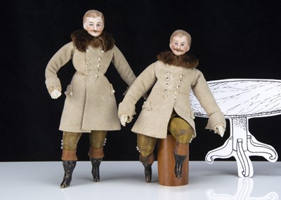 Lot 295 - 19th century German bisque dolls’ house shoulder-head twin gentleman