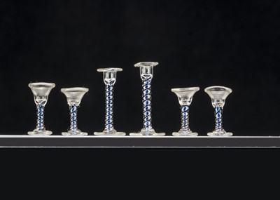 Lot 315 - Four fine early 20th century dolls’ house 18th century style wine glasses with twisted blue opaque stems