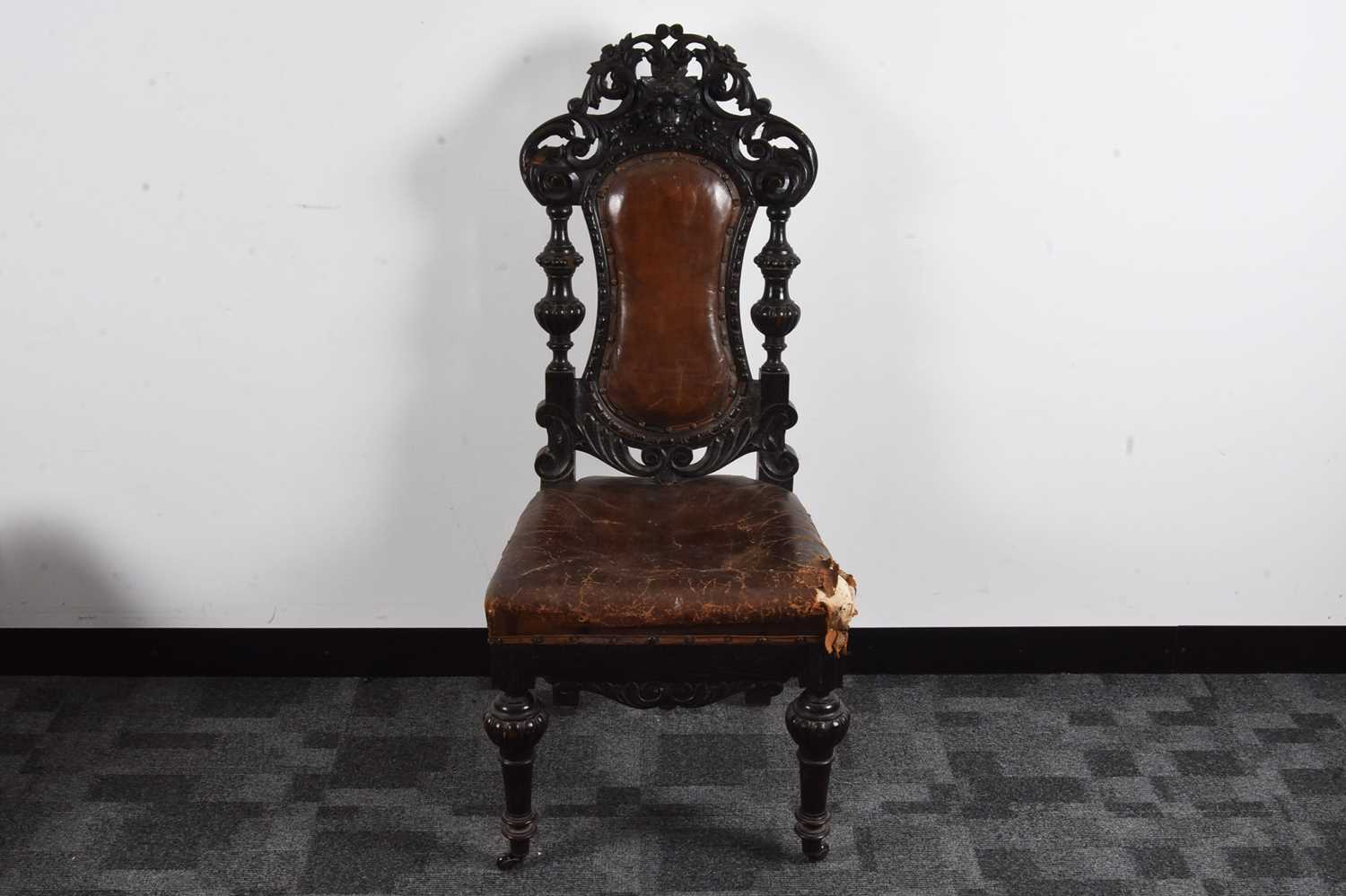 Lot 37 - A late 19th century Carolean style oak single chair