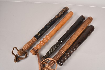 Lot 335 - Five Metropolitan Police wooden Police Truncheons