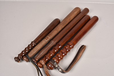 Lot 337 - A group of five unstamped wooden Police Truncheons