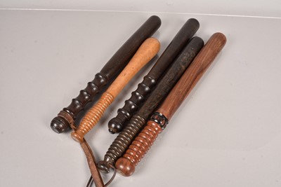 Lot 338 - A group of five unstamped wooden Police Truncheons