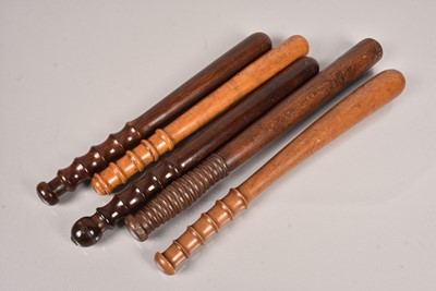 Lot 339 - A group of five unstamped wooden Police Truncheons