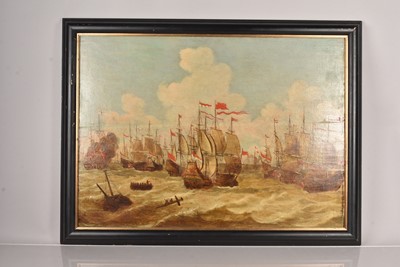 Lot 428 - An oil on board of a Naval Battle